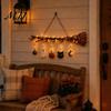 Rustic Harvest Party Supplies Halloween Witch Broom Wall Decor with LED Light, Thanksgiving Fall Front Door Sign Pumpkin Ghost Cat, Glowing