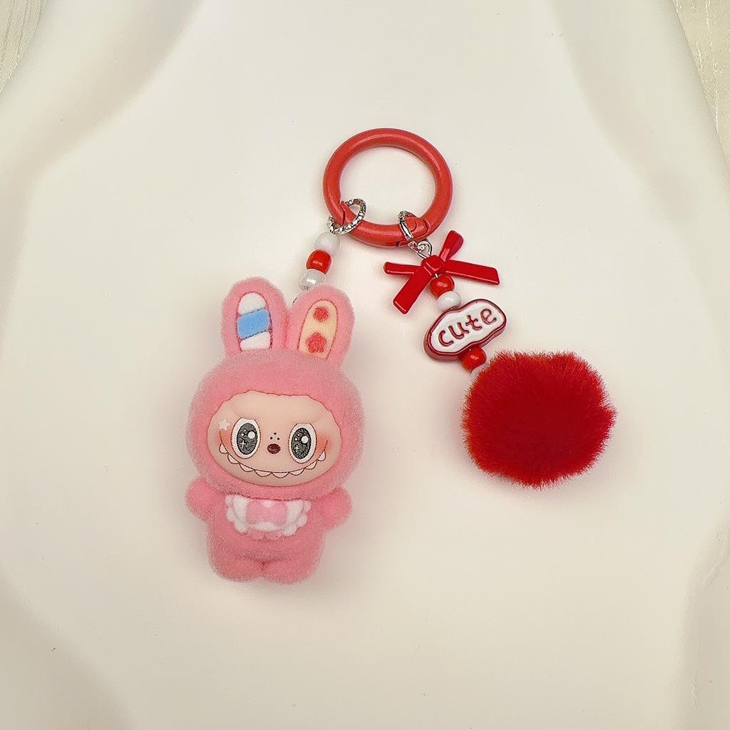 Beflocktes Häschen Schlüsselanhänger Anhänger Niedliche Puppe DIY Zubehör Handy Schmuckanhänger