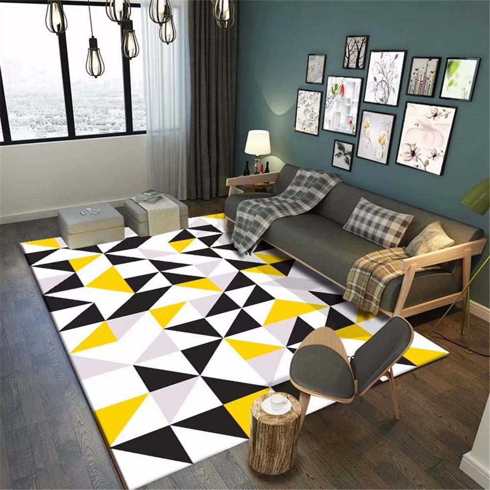 Nordic Style Living Room Area Rug Geometric Grids Bedroom Carpets Kitchen Mat Soft Flannel Non-Slip Bathroom Floor Mat Doormat