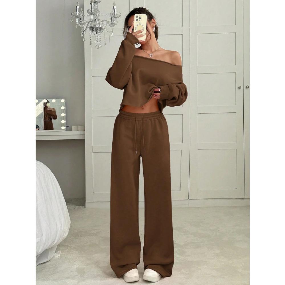 New Autumn and Winter Casual Loose Round-neck Long-sleeved Sweatshirt and Long Pants Set for Women