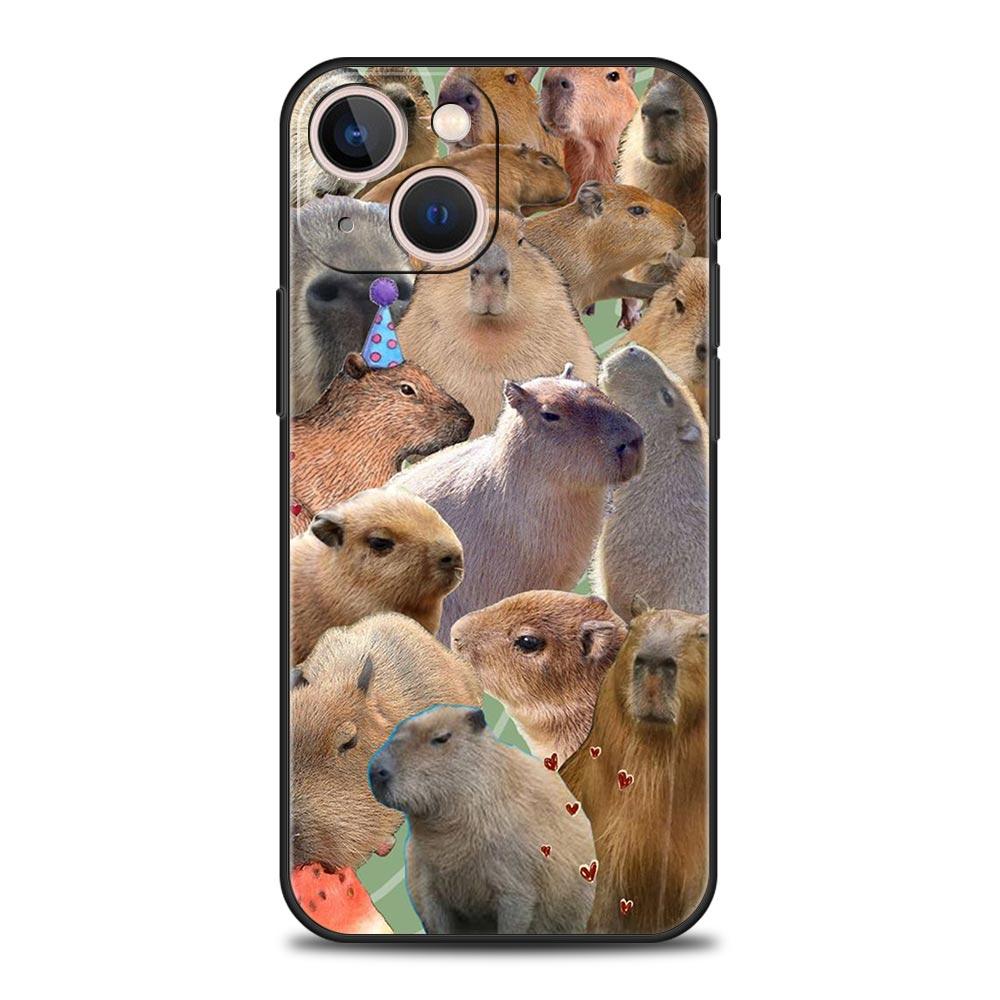 

Милый чехол Capybara для iPhone 11 12 13 15 14 Pro Max для телефона X XR XS 7 8 Plus SE 2020, роскошный черный мягкий силиконовый чехол Funda iPhone 12 Pro