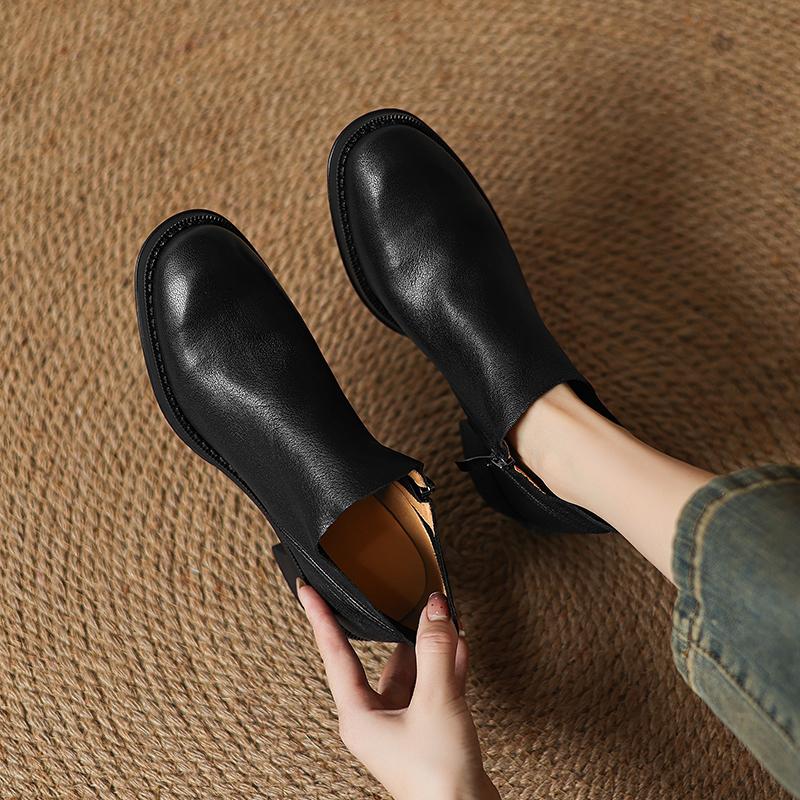 Fashion 2025 New Autumn/Winter Women Boots Round Toe Heel Women Shoes Ankle Boots Modern Boots Ladies Shoes Retro Genuine Leather
