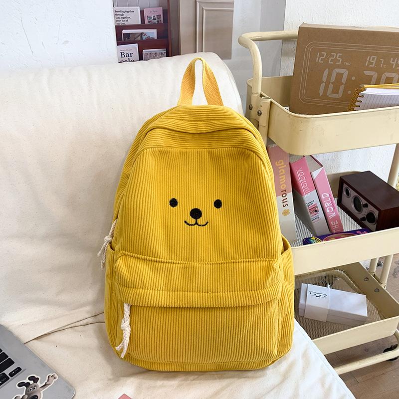 Schoolbag Autumn New Velvet Backpack Japanese Cute Bear Corduroy Schoolbag Female Large-capacity Primary and Secondary School Schoolbag