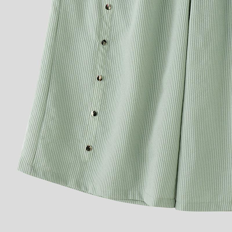 INCERUN Men Zipper Casual Loose Striped Wide Leg Capri Pants Shorts