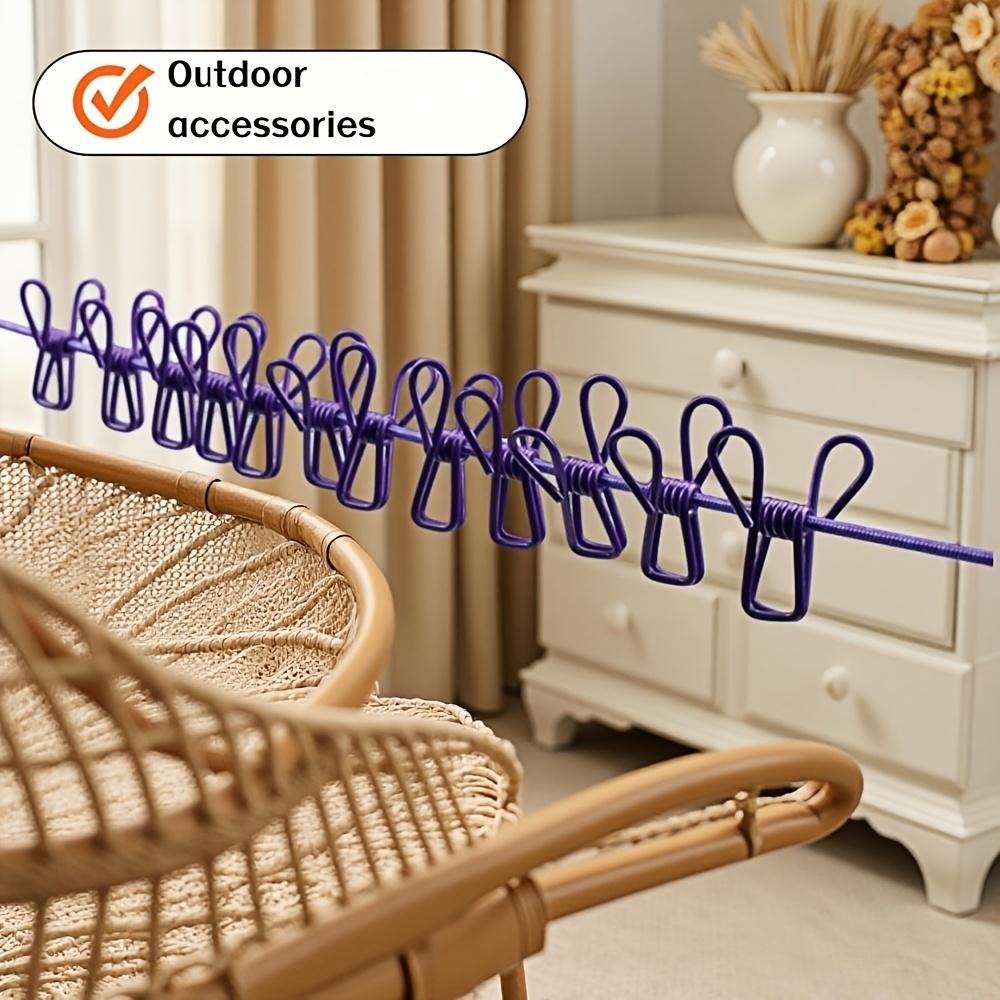 Portable 1.8m Retractable Clothesline, 12 Clips Polychrome Rope, No Punching for Camp Travel Outdoor Drying