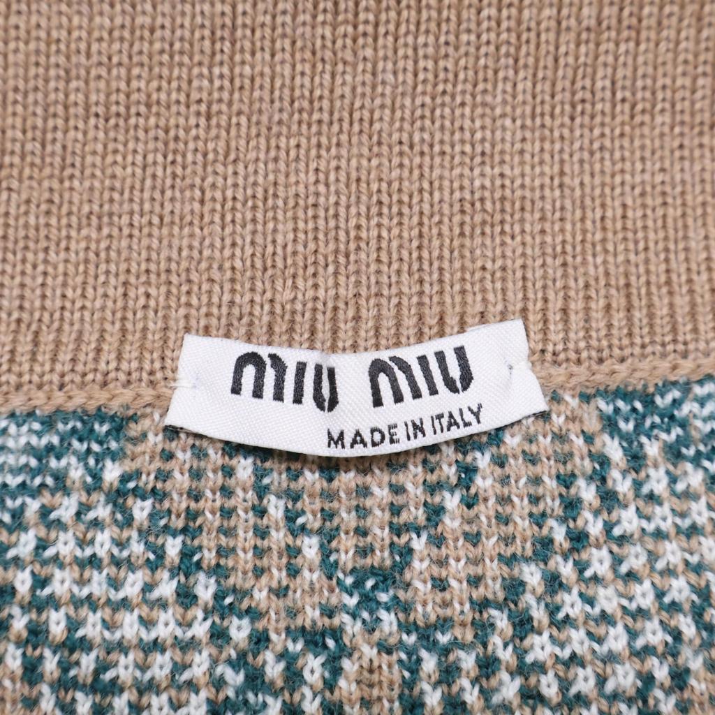 MIUMIU [Good condition/Domestic Regular Product] MMF316 1PW9 Check Knit Long Tops 40 BrownUsed