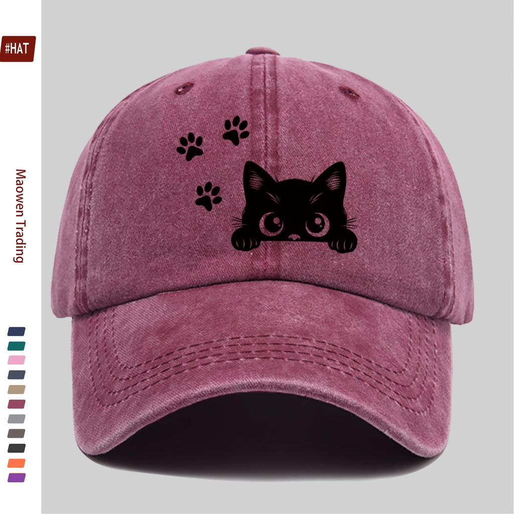 pc Lying Cute Cat Print Baseball Cap Cat Paw Print Trucker Sun Hat Comfortable Lightweight Papa Hat Dad Mom Beach Party Decor H