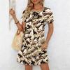 Plus Size Round Neck Short Sleeve Dress Colorful Wild Floral Print For Outdoor Coffee Time