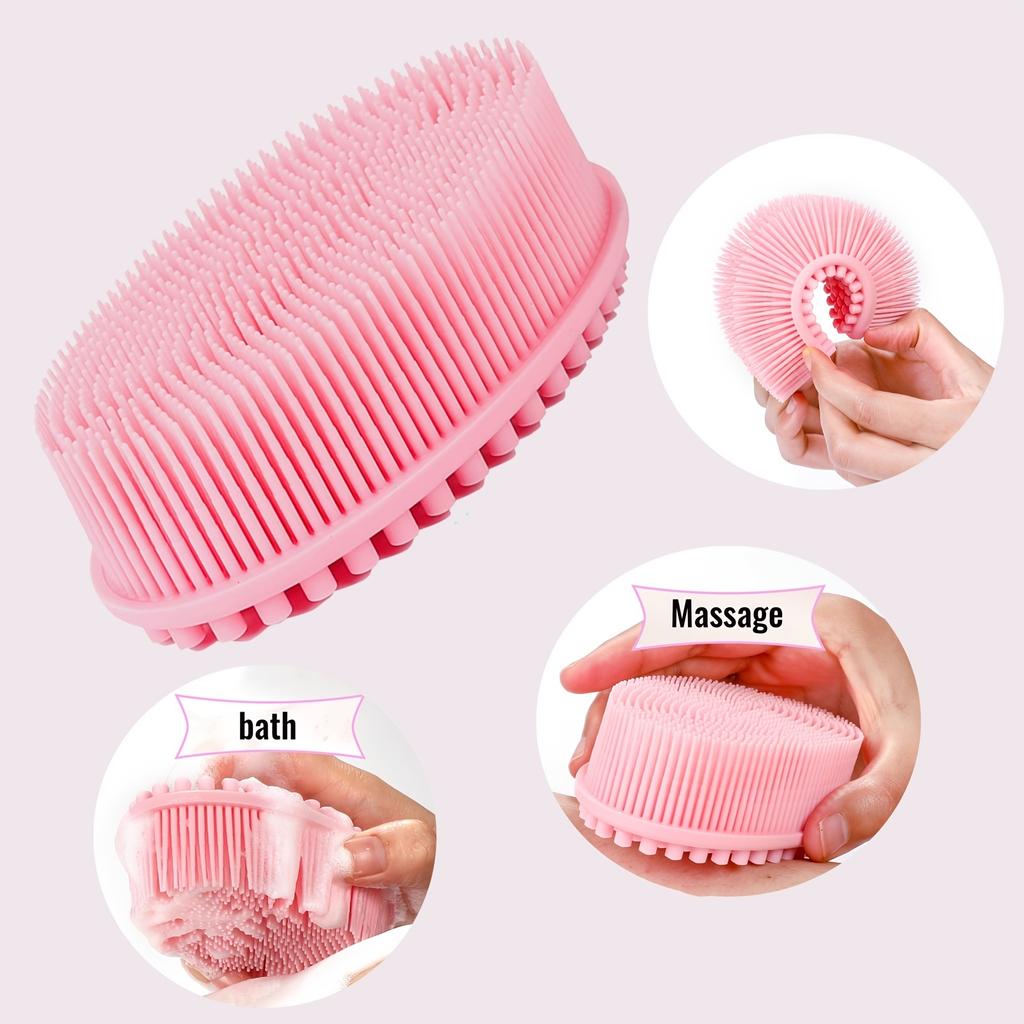 3pcs Silicone Body Scrubbers, Body Bath Brush X1, Facial Scrubber X1, Nose Blackhead Remover X1, for Women Men Various Skin Pink