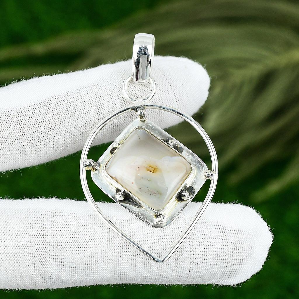 Botswana Agate Gemstone Sister Ethnic Anniversary Bezel Boho Pendant 925 Silver