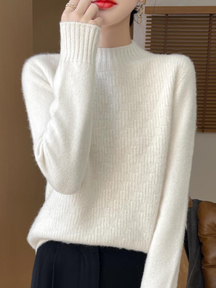 Women's Pure Wool Thickened Half-High Collar Sweater - Loose, Slimming Long Sleeve Warm Pullover