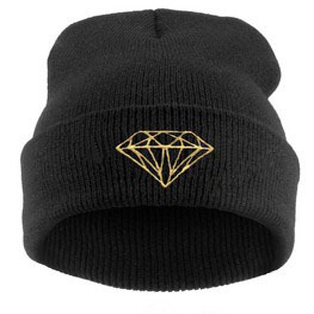 Fashionable Wool Knit Hat with Diamonds Embroidery, Hip-hop Style, Warm and Comfortable for Snowboarding and Running