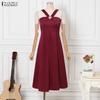ZANZEA Elegantes Damen-Off-Shoulder-Ärmelloses Freizeit-Partykleid