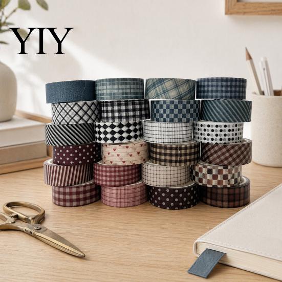 Retro Plaid Washi Tape 6 Rolls Set, Grid Checkered Pattern Masking Tape, Self Artistic Roll Adhesive Decorative for DIY Crafts, Journal, Scrapbook,