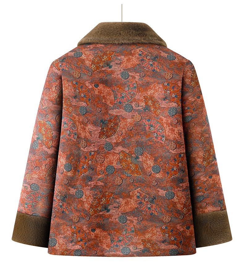 Winter Plus Velvet Coat for Middle-Aged and Elderly Women, Elegant Chinese Style Mother's Clothing, Warm Thick Cotton Jacket.