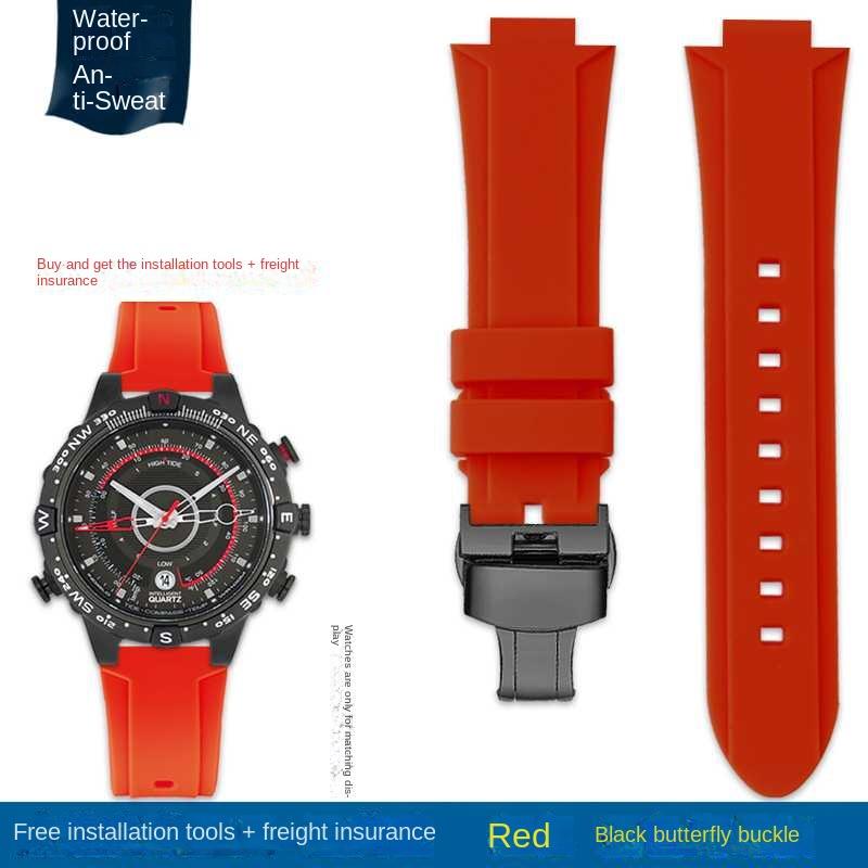 Bracelet de montre convexe Bracelet en silicone pour timex T2N738 T2N739 T2N720 T2N721 T49706 Bracelet de montre à boucle déployante Bracelet en caoutchouc 24X16mm