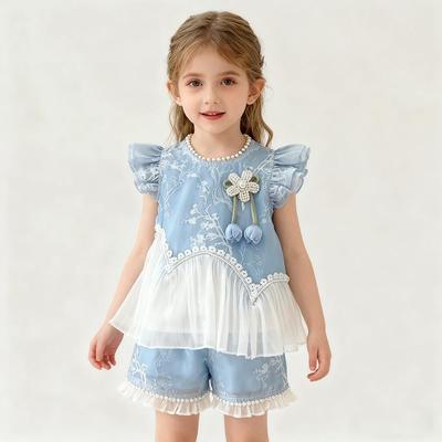 In Stock Girls' Summer 2026 Patchwork Floral Trendy Fashion Set