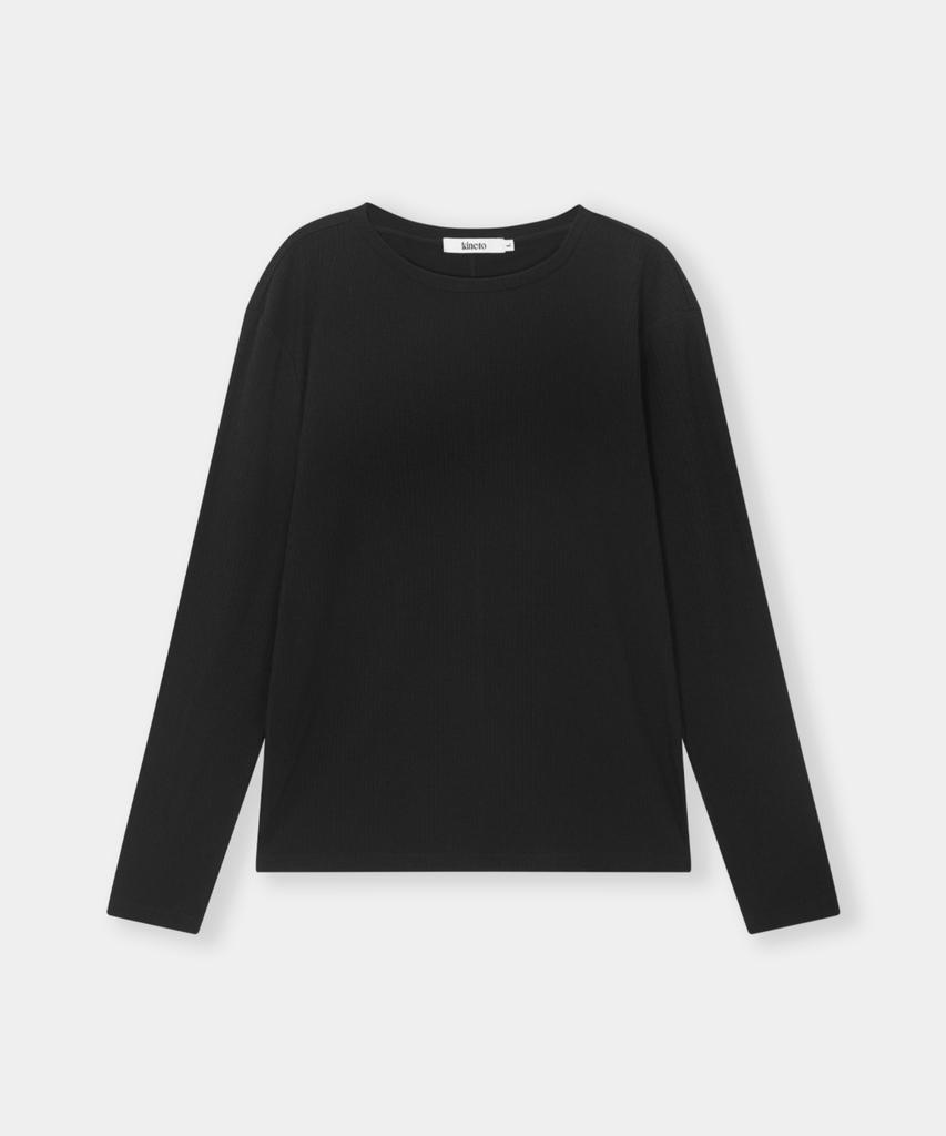 KINETO [E-Fit X Kineto] Sleek Wool Blend Boat Neck Top _Black