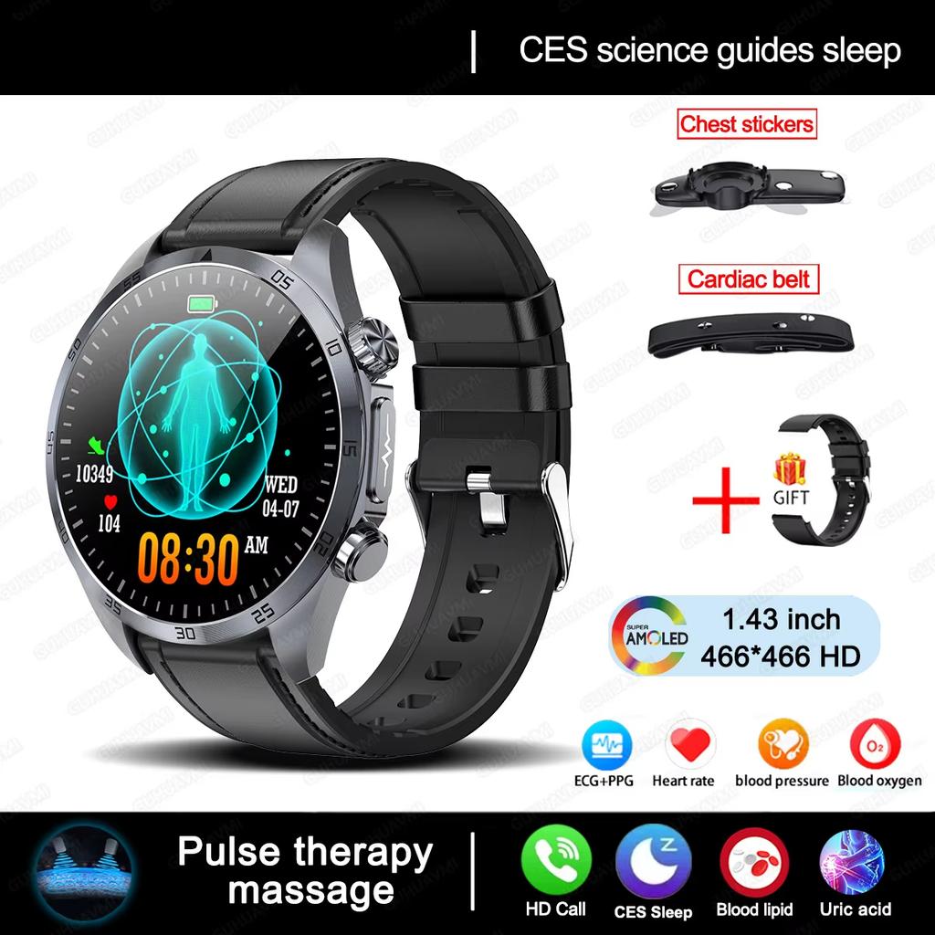 2025 NEW Pulse Therapy Smart Watch Sapphire Glass Screen ECG+PPG Blood Fats Uric Acid BT Call Sports Health Watches for Huawei