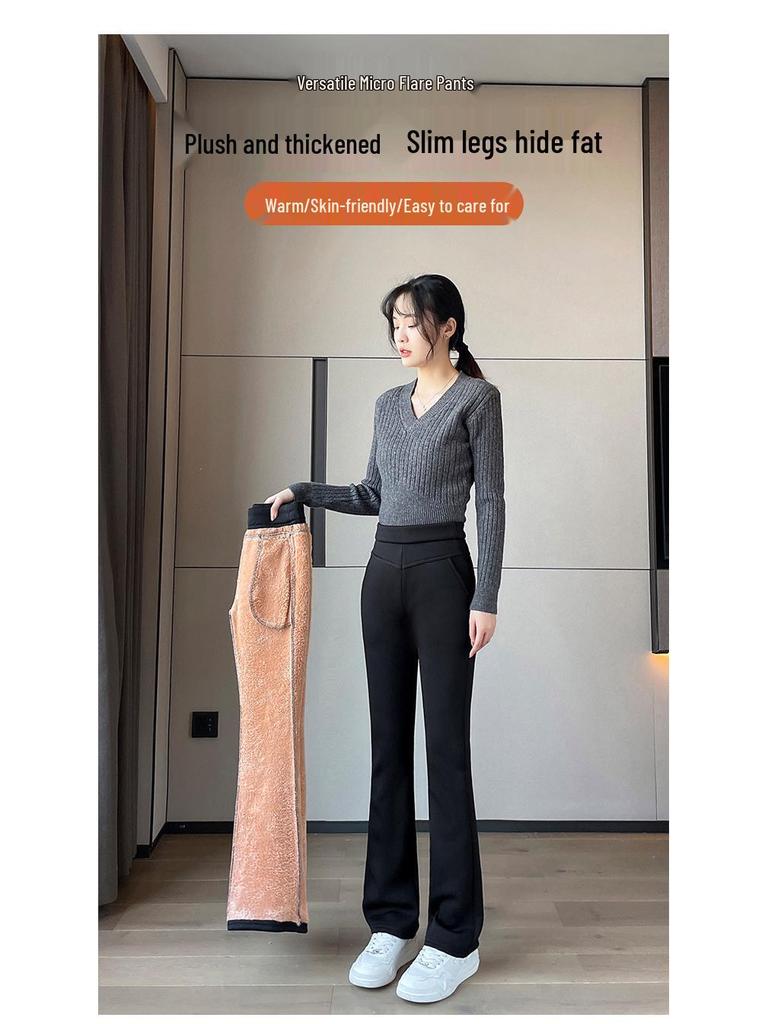 Women's Lambswool Wide-Leg Pants: 2026 Autumn/Winter One-Piece, Plus Velvet, Thick, Warm Mother's Pants