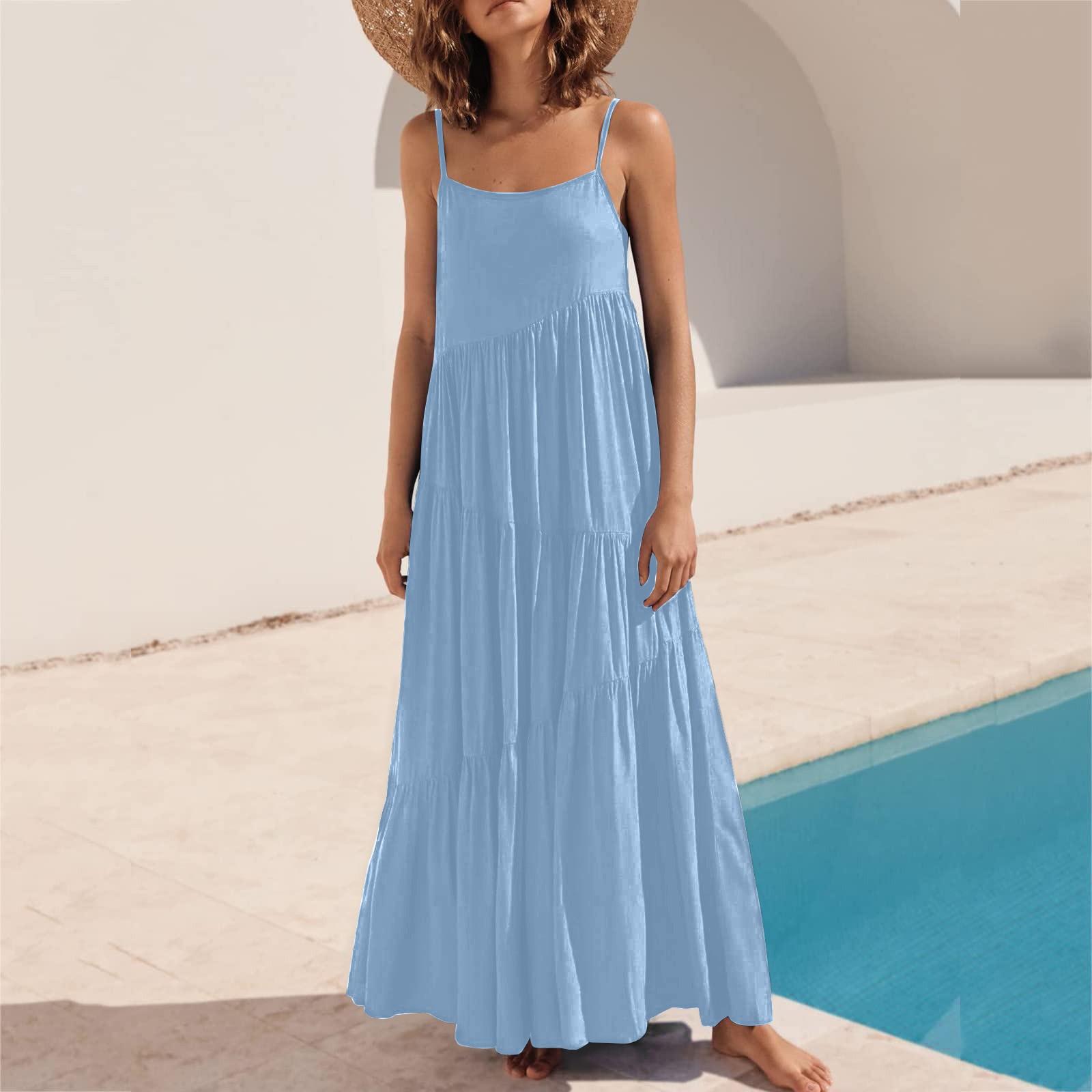 Женское однотонное богемное повседневное пляжное платье плиссированное нерегулярное — фото 11