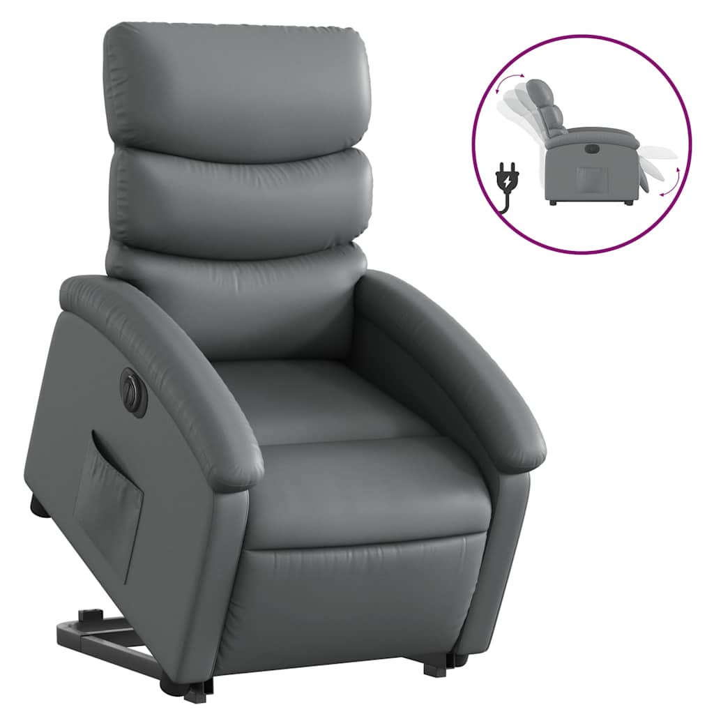 Electric Recliner Chair with Rising Function Gray Faux Leather