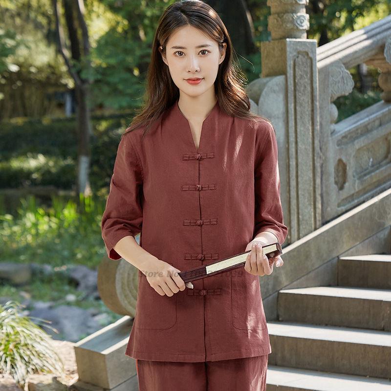 Women's Chinese Kung Fu Tai Chi Clothing Martial Arts Wushu Uniform Cotton Tops+pants Set Tai Chi Yoga Sports Exercise Suit