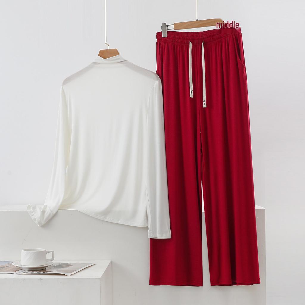 Damen Hochhals Langarm Pyjama-Set mit Schulterschutz - Weich, Glatt, Große Größen Sommer Nachtwäsche