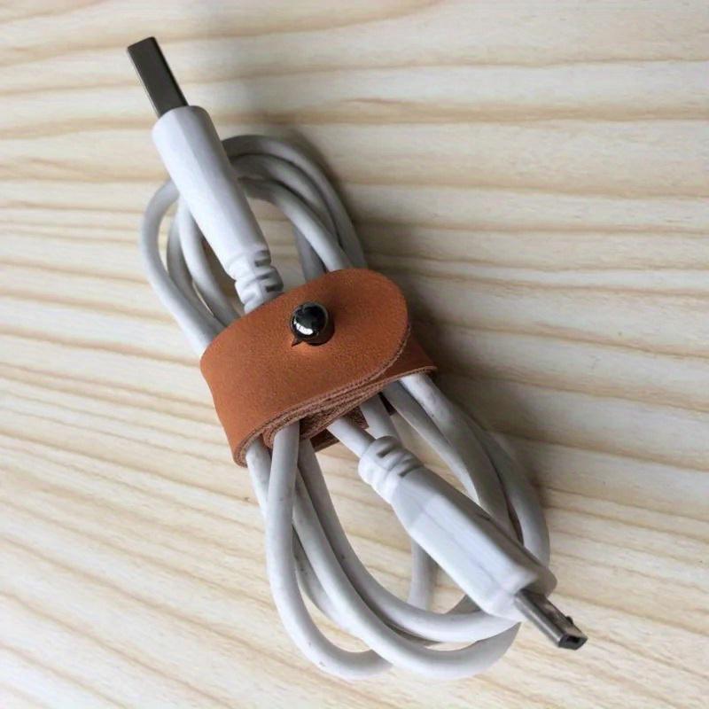 5Pcs Leather Cable Winder Charging Cable USB Cable Bundle Storage Leather Belt Adjustable Hole Buckle Design