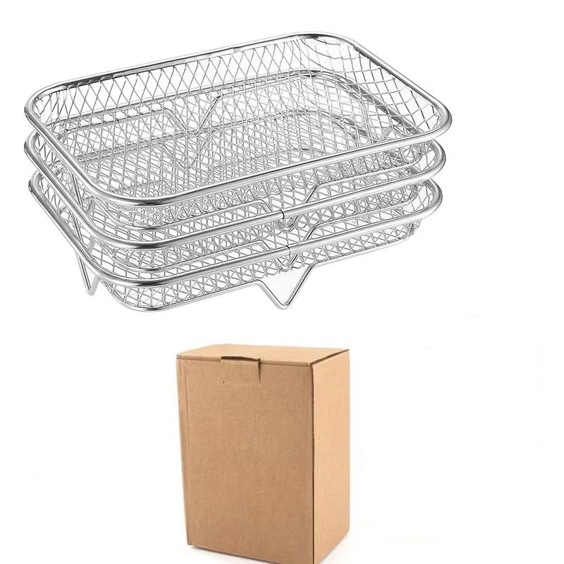 3pcs stainless steel air fryer rack, stackable food dehydration tool, can cook multiple types of food at once