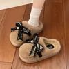 2025 winter new denim bow plush bag head slippers women's home fashion outer wear non-slip cotton mop