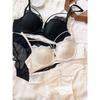 Sutien cu cataramă în față cu goluri sexy Set de lenjerie de corp pentru femei, cupă subțire din dantelă franceză, bralette confort, adunați sutien push-up și chiloți Lenjerie