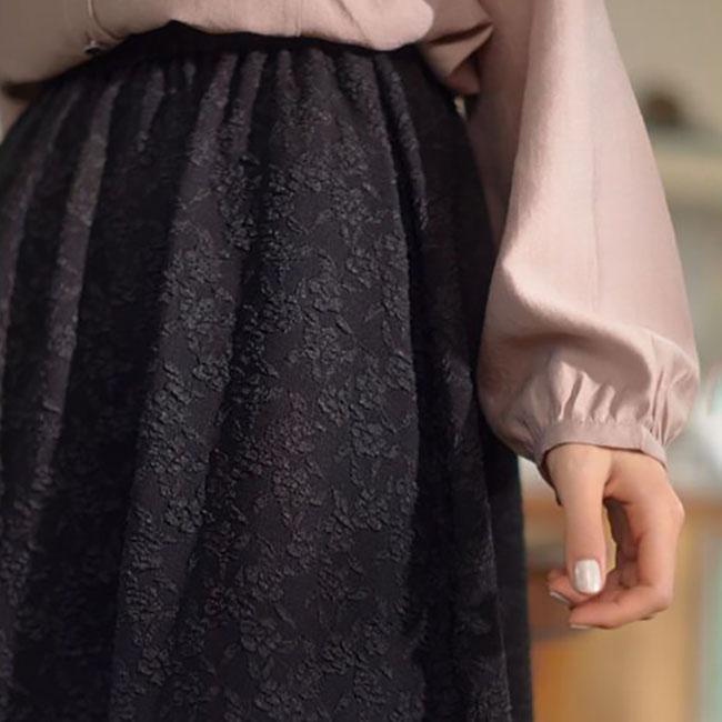 Black Skirt Women's Lace Jacquard Skirt Women's Summer Retro High Waist Mid-length Skirt Lolita Style