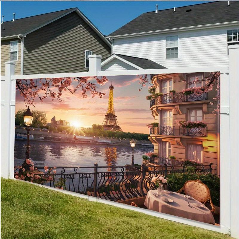 1pc Paris spring scenery background polyester wall decoration banner Eiffel Tower and river view home and room decoration