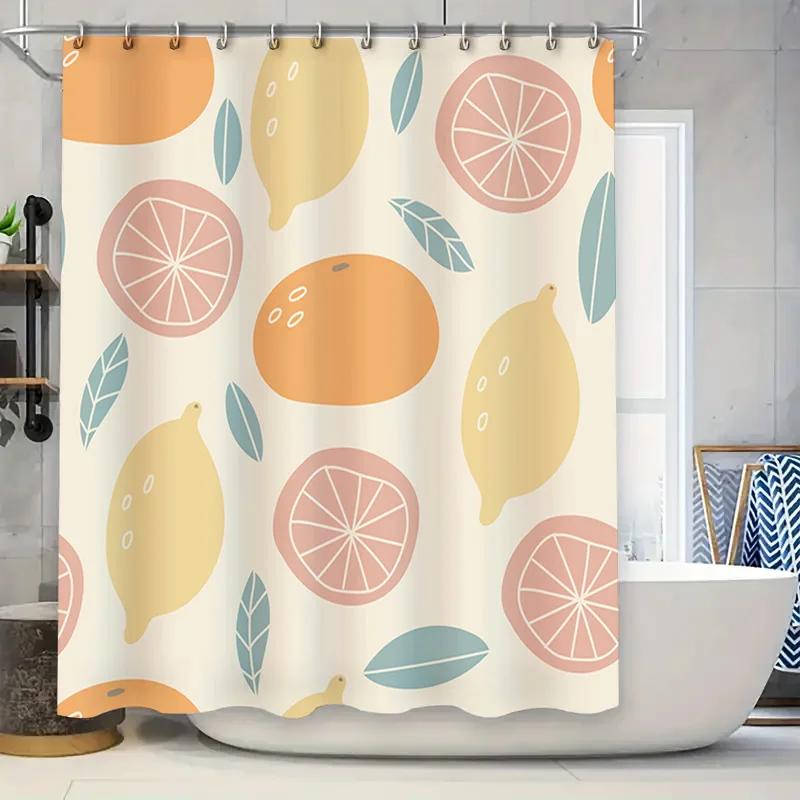 

Vibrant Citrus Shower Curtain Modern Lemon Orange Design For Bathroom Decorations Set Includes Hook Rings (White Background) W60H190(CM)-1 Pcs