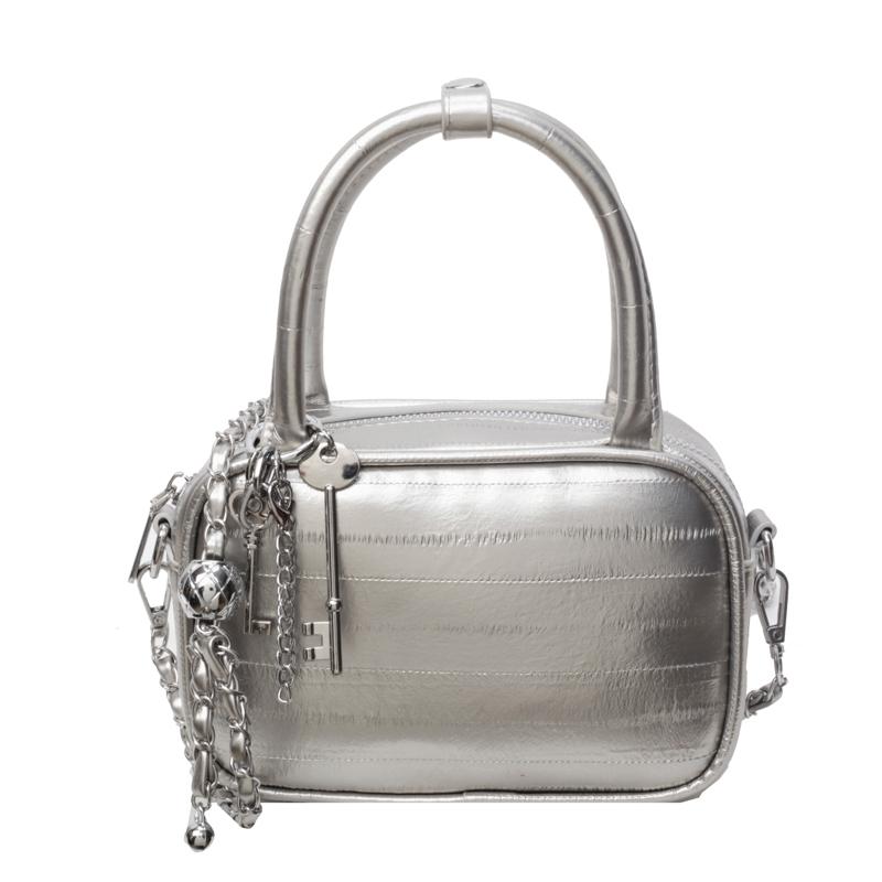 New textured silver small square bag niche versatile large capacity simple shoulder messenger bag bag women