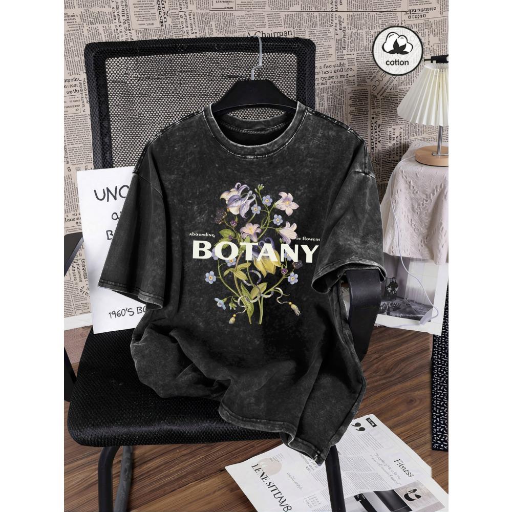 

Abounding In Flowers Bostany Prints Women Washed T-Shirt Casual Cotton T Shirts Soft Loose Clothes Vintage Short Sleeves 3XL