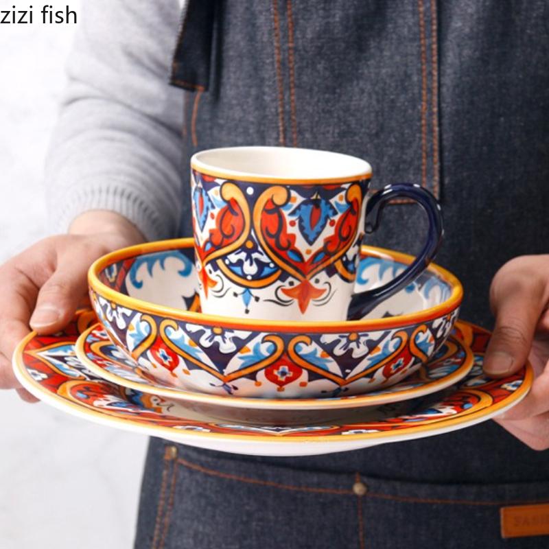 Hand Drawn Ceramics Dining Plate Western Style Steak Plates Fruit Bowl Soup Plate Sushi Plates Salad Bowl Dessert Bowls Dish