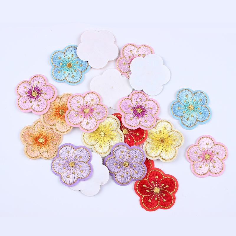 Little Plum Blossom Self-Adhesive Embroidery Patch: Cute Decoration for Clothes, Hats, or Home Textiles