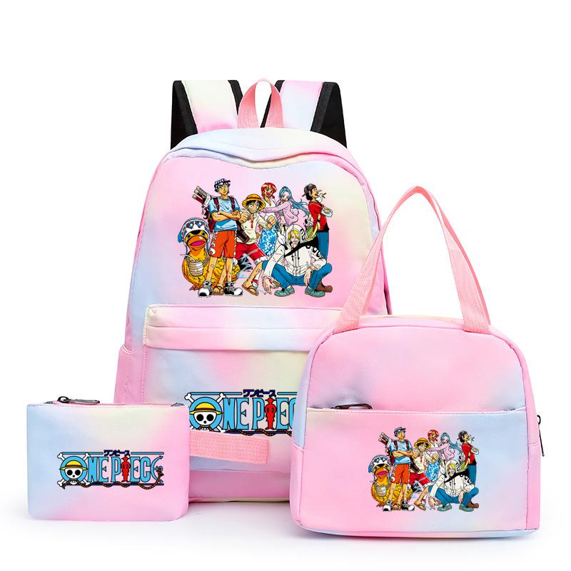 3 stk/sett Tilbake til skolen ryggsekk Anime ett stykke jenteryggsekksett Kawaii skoleelever Gutt Barn Matpakke Blyantboks
