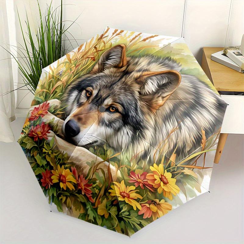 1 Stück Gelassener Wolf inmitten der Pracht der Natur Automatisches Öffnungs- und Schließschirm - Kleiner Schirm Geeignet für Verschiedene Anlässe C034