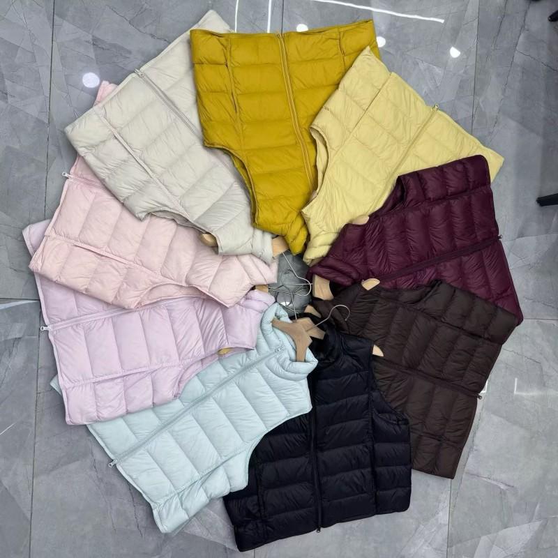 Womens Short Puffer Vest With Stand Collar 50% White Duck Down 9 Colors Loose Fit Fall Winter Outerwear