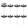Safe Food-grade Cake Topper 8 Pcs Halloween Bat Cupcake Toppers, Black Thick Glitter Paper Picks for Halloween, Baby Shower, Birthday Party Decoration