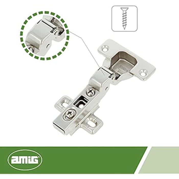Charnière invisible - AMIG - Lot de 2 - Acier nickelé - Ouverture 110° - Ø 35 mm