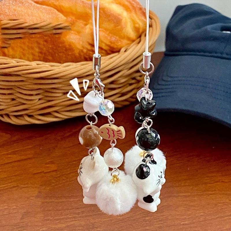 Adorable Cat Design Keyring Pendant Phone Decorative Accessories Resin Texture Phone Strap Suitable for Everyday Use