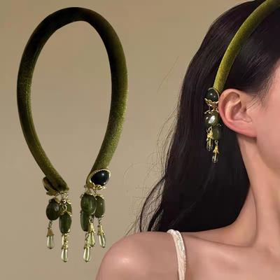 Čelenka Sametová látka Střapec Čelenka Retro Náušnice Faux Drahokam Dekor Retro Vlasová obruč pro Denní Rande Párty Fixace Vlasů