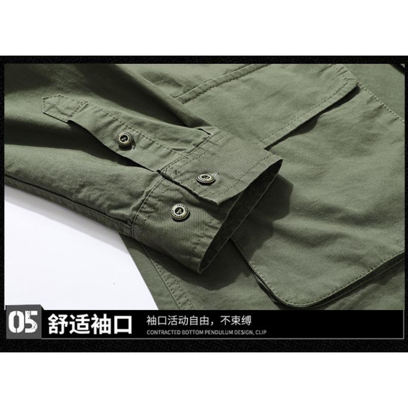 Vintage American Style Loose Fit Cotton Long Sleeve Work Shirt For Men