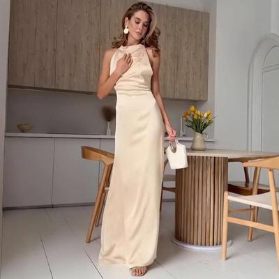 2025 Summer Women's European & American Style Cross-back Sleeveless Lace-up Evening Party Dress