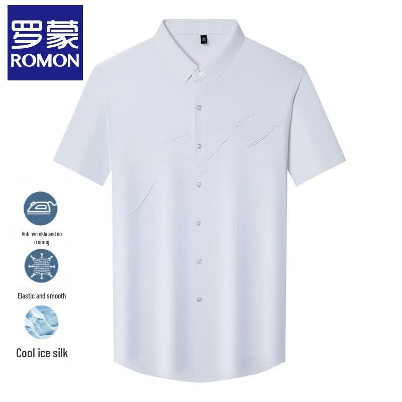 ROMON Men's Business Casual Wrinkle-Free Short-Sleeve Shirt