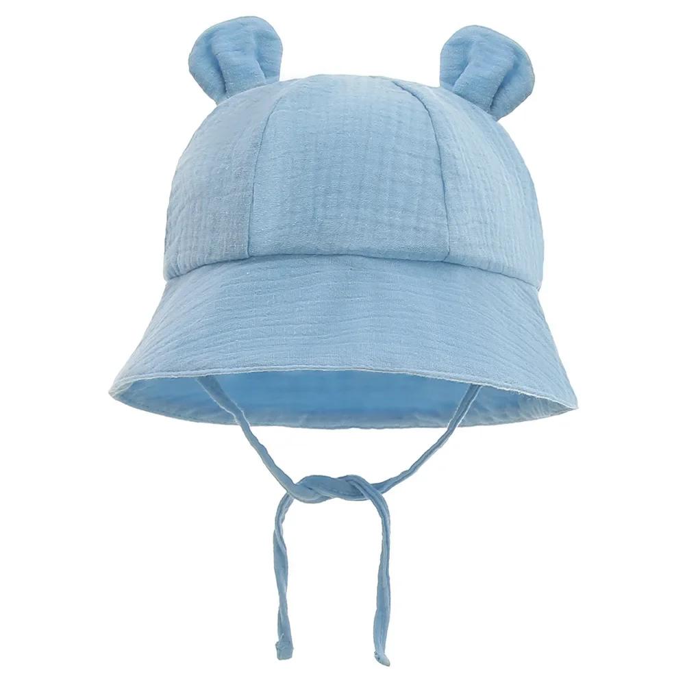 New Baby Cotton Bowknot Bucket Hat Children Sunscreen Outdoor Caps Boy Girl Print Panama Hat Unisex Beach Fishing Hat For 3-12M